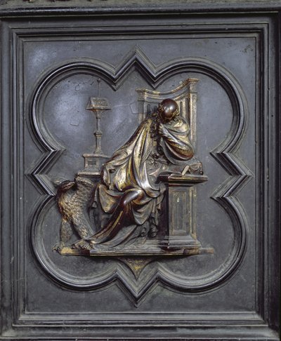 St John the Evangelist, panel A of the North Doors of the Baptistery of San Giovanni, 1403-24 by Lorenzo Ghiberti